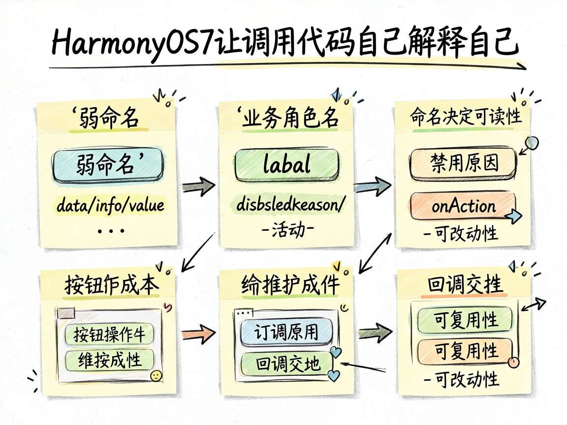 为一篇关于 HarmonyOS7 组件参数命名可维护性的 ArkUI/ArkTS 教程文章生成一张手