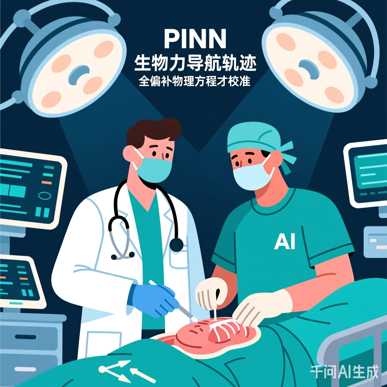 医生和AI并肩工作的插画