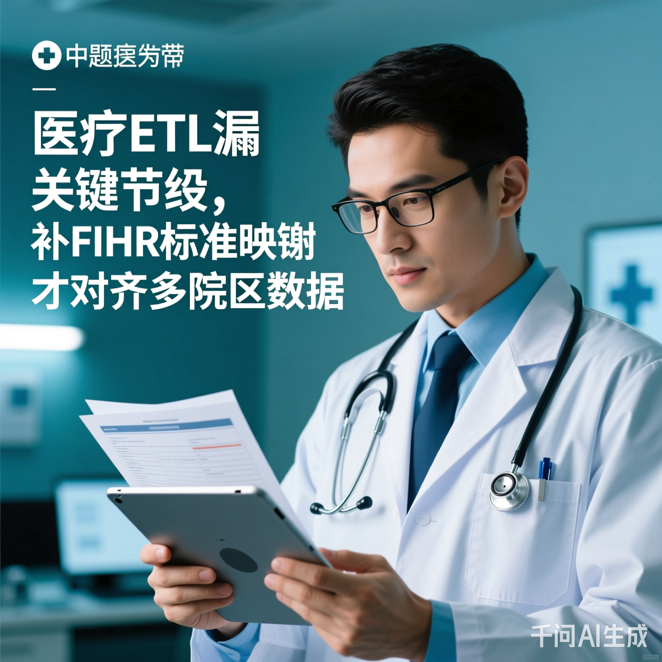 医生盯着平板看报告