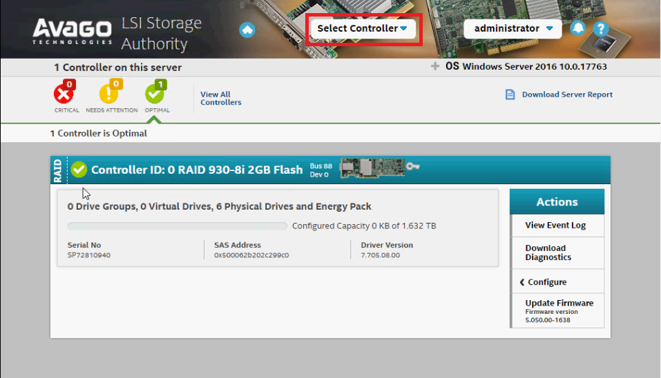 查看 LSI Storage Authority 上的控制器