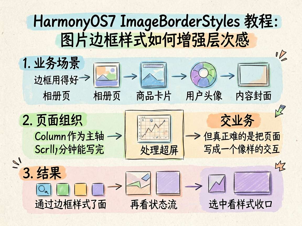 为一篇中文技术教程生成一张手绘笔记风信息图,主题是「HarmonyOS7 ImageBorderSt
