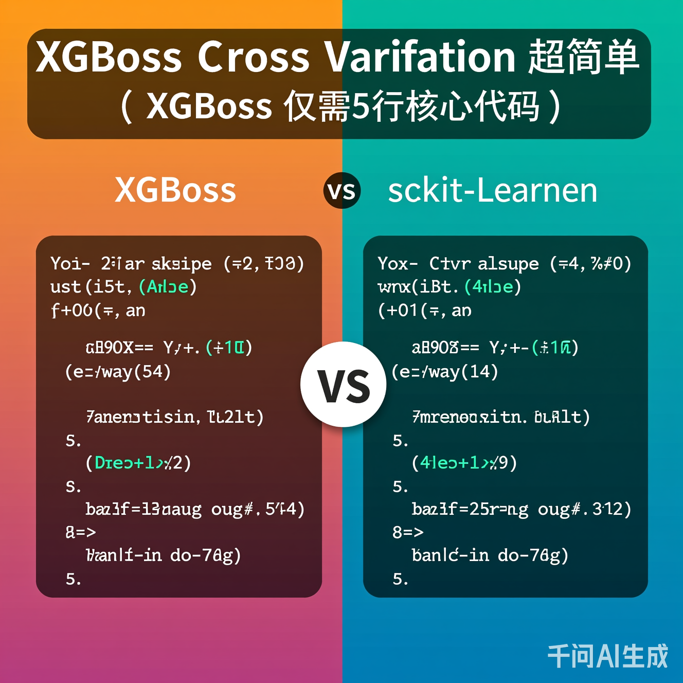 XGBoost vs scikit-learn交叉验证代码对比图：XGBoost仅需5行核心代码