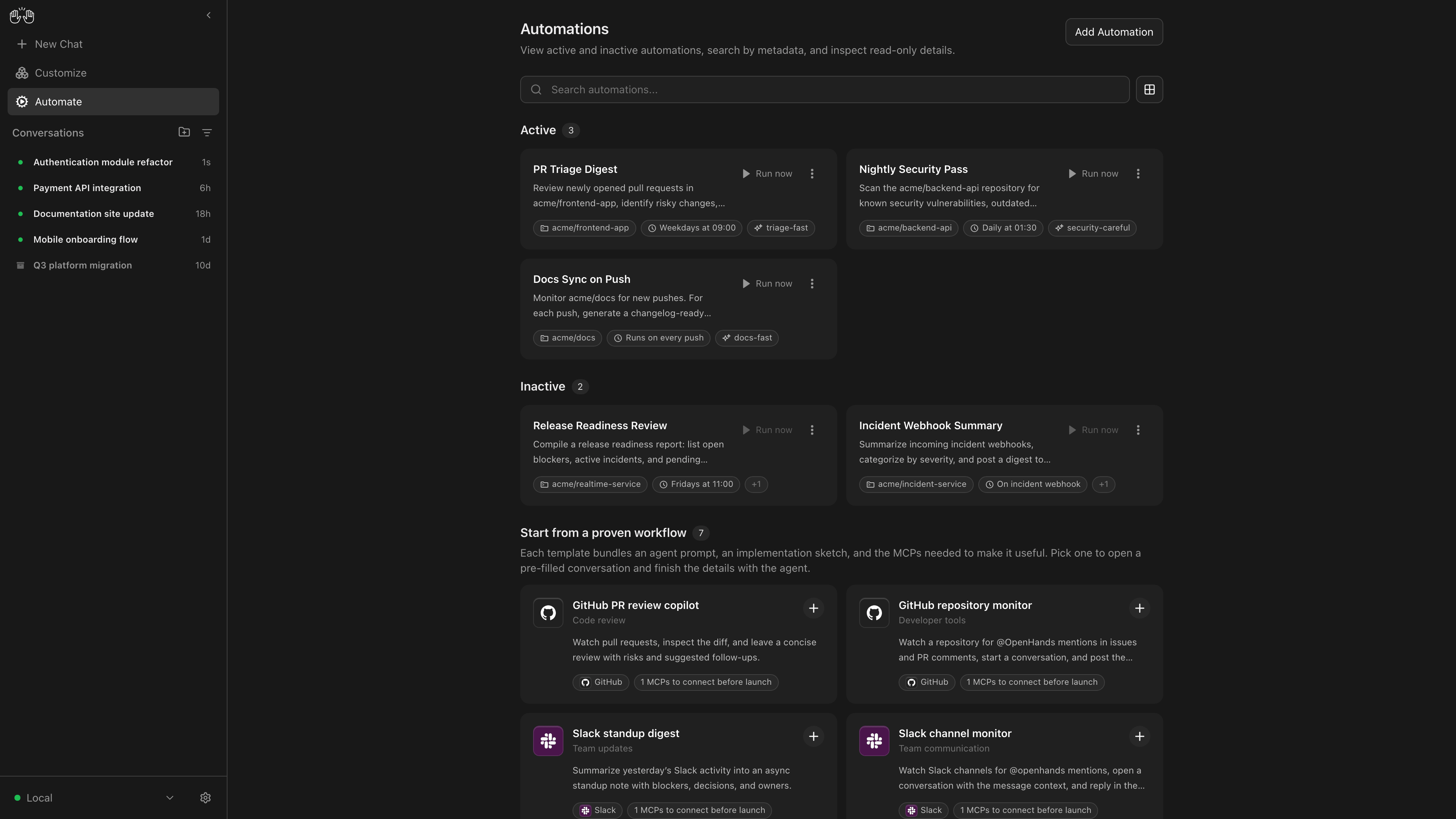 OpenHands 自动化任务列表