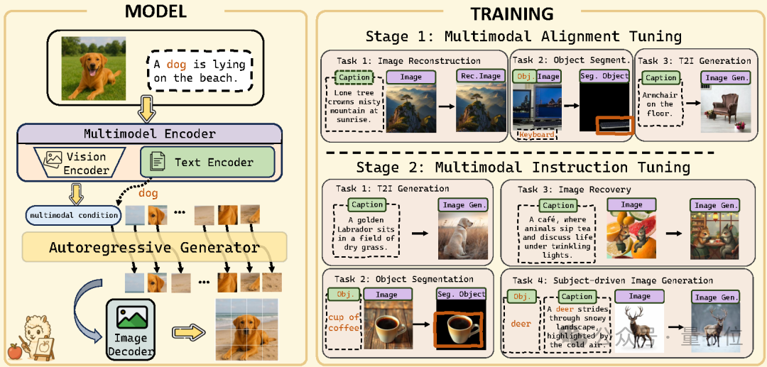 MENTOR 概览。左侧为模型结构，右侧为两阶段训练范式