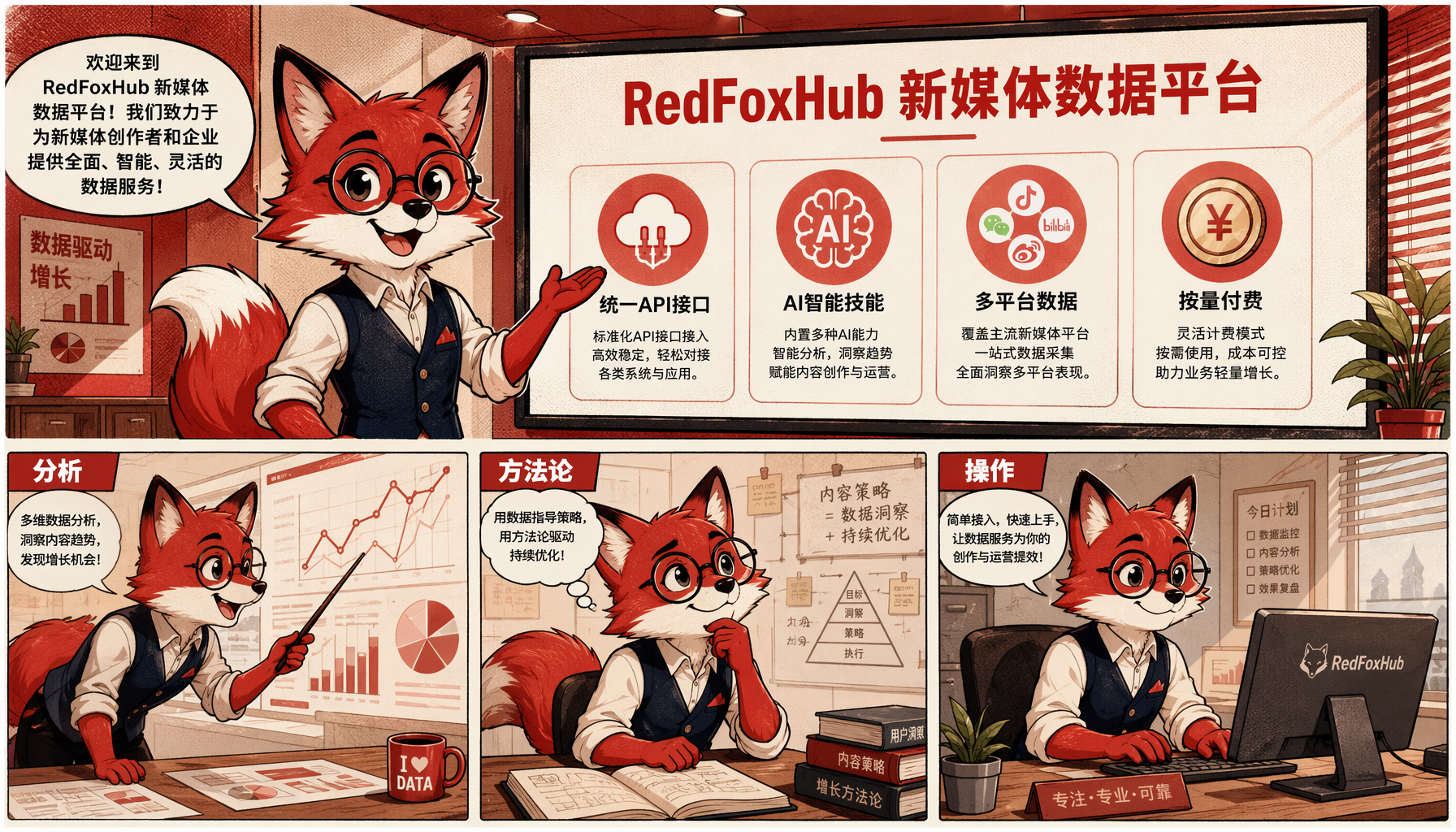 RedFoxHub 新媒体数据平台总览