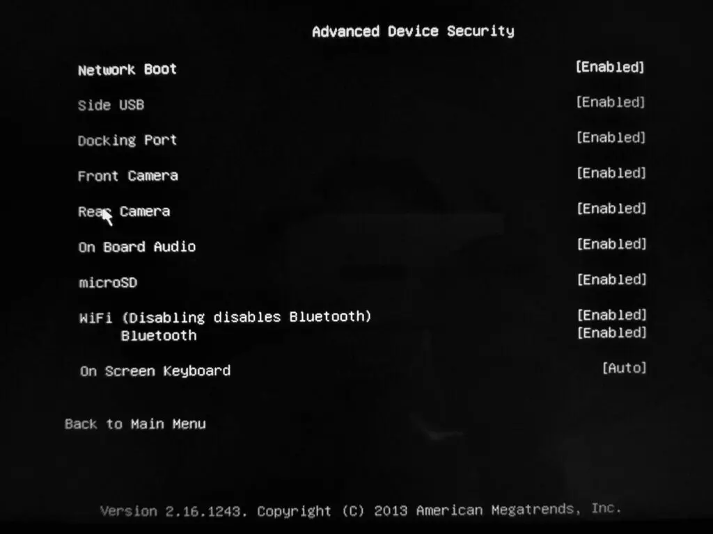 Surface Pro 3 UEFI Settings - Advanced Device Security