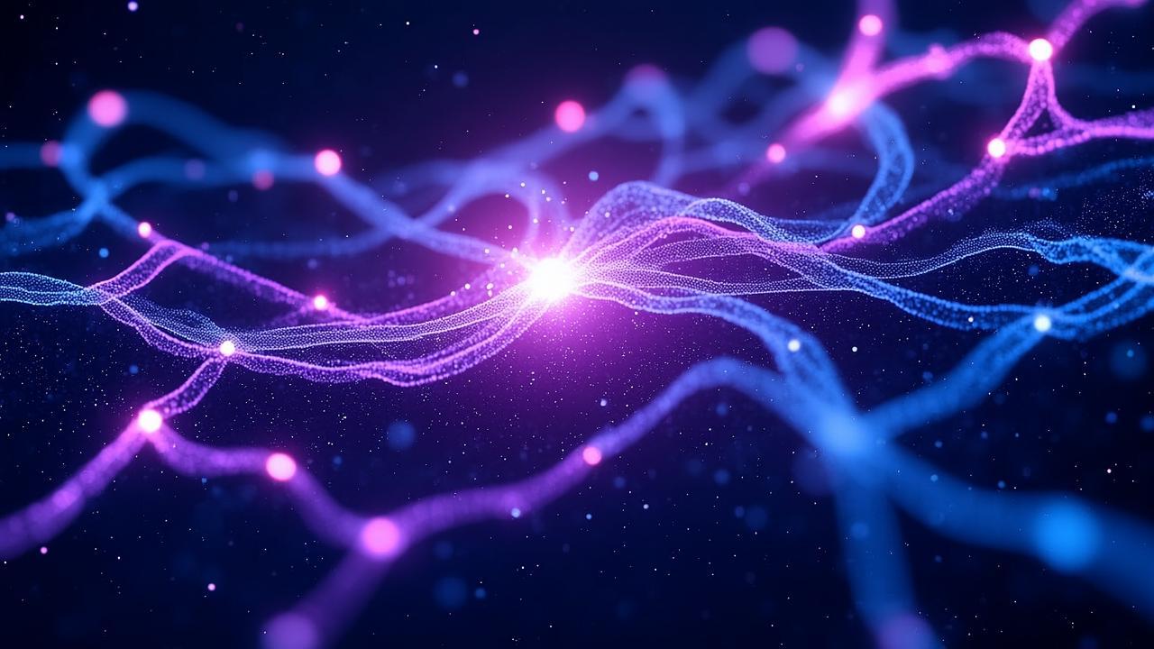 Abstract neural network imagery: glowing purple an