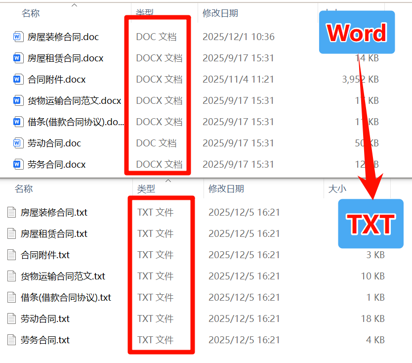 Word批量转为TXT格式效果预览