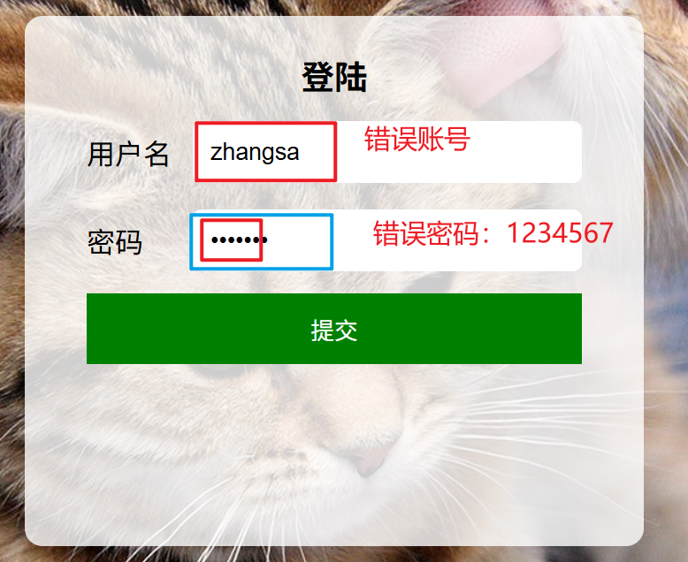 错误账号错误密码