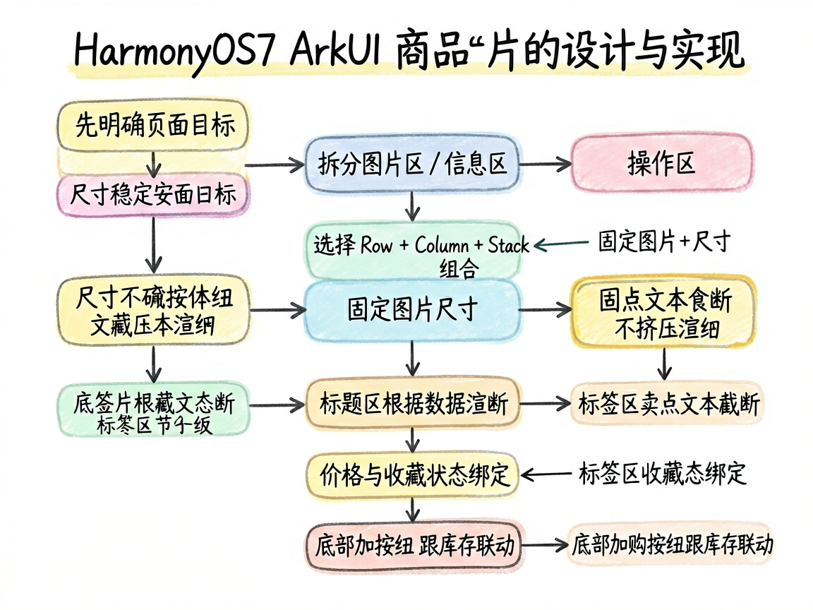 为一篇中文技术文章绘制一张 sketch-notes 风格的流程图,内容是 HarmonyOS7 A