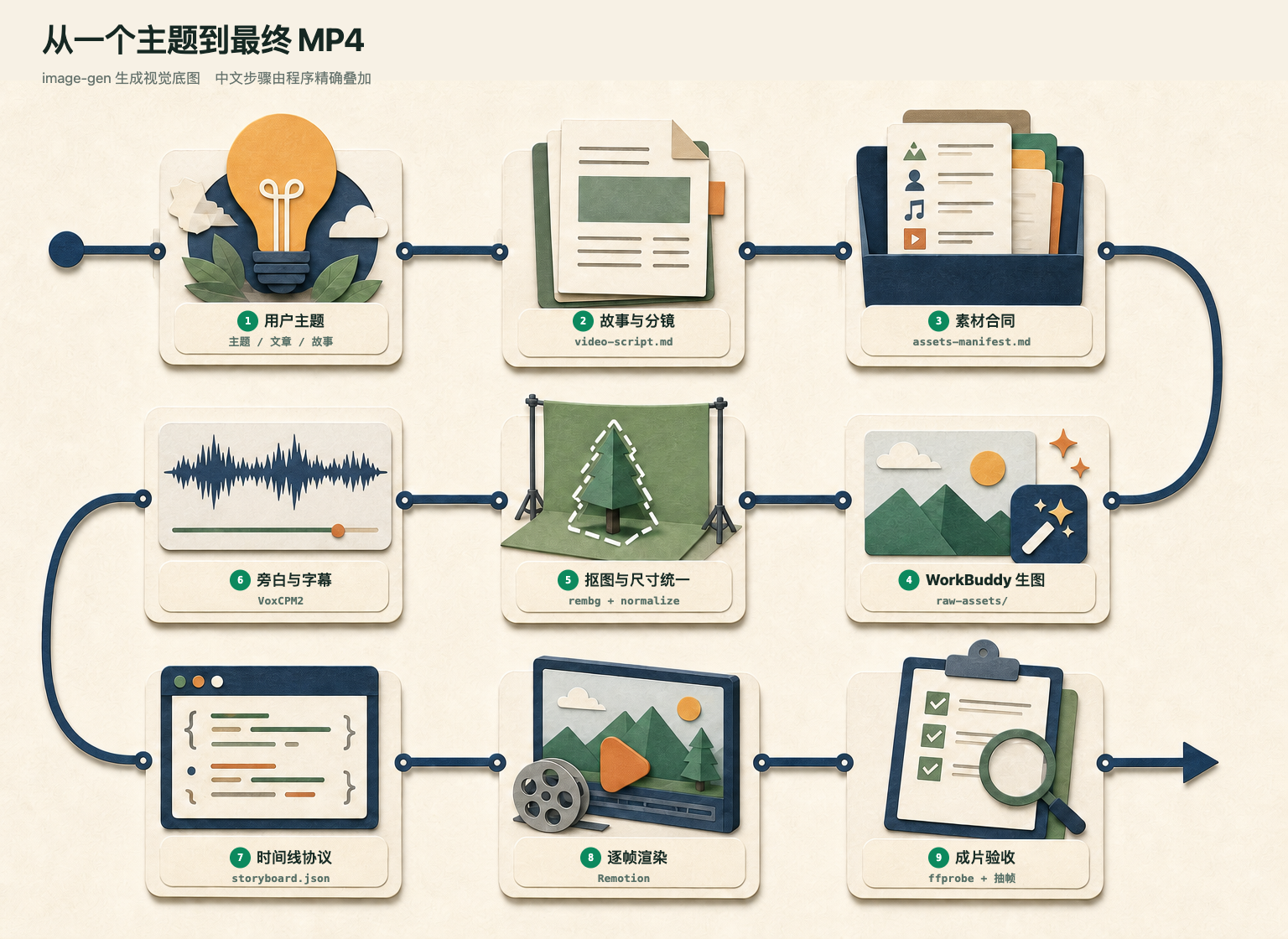 WorkBuddy Skill 完整视频生产流程