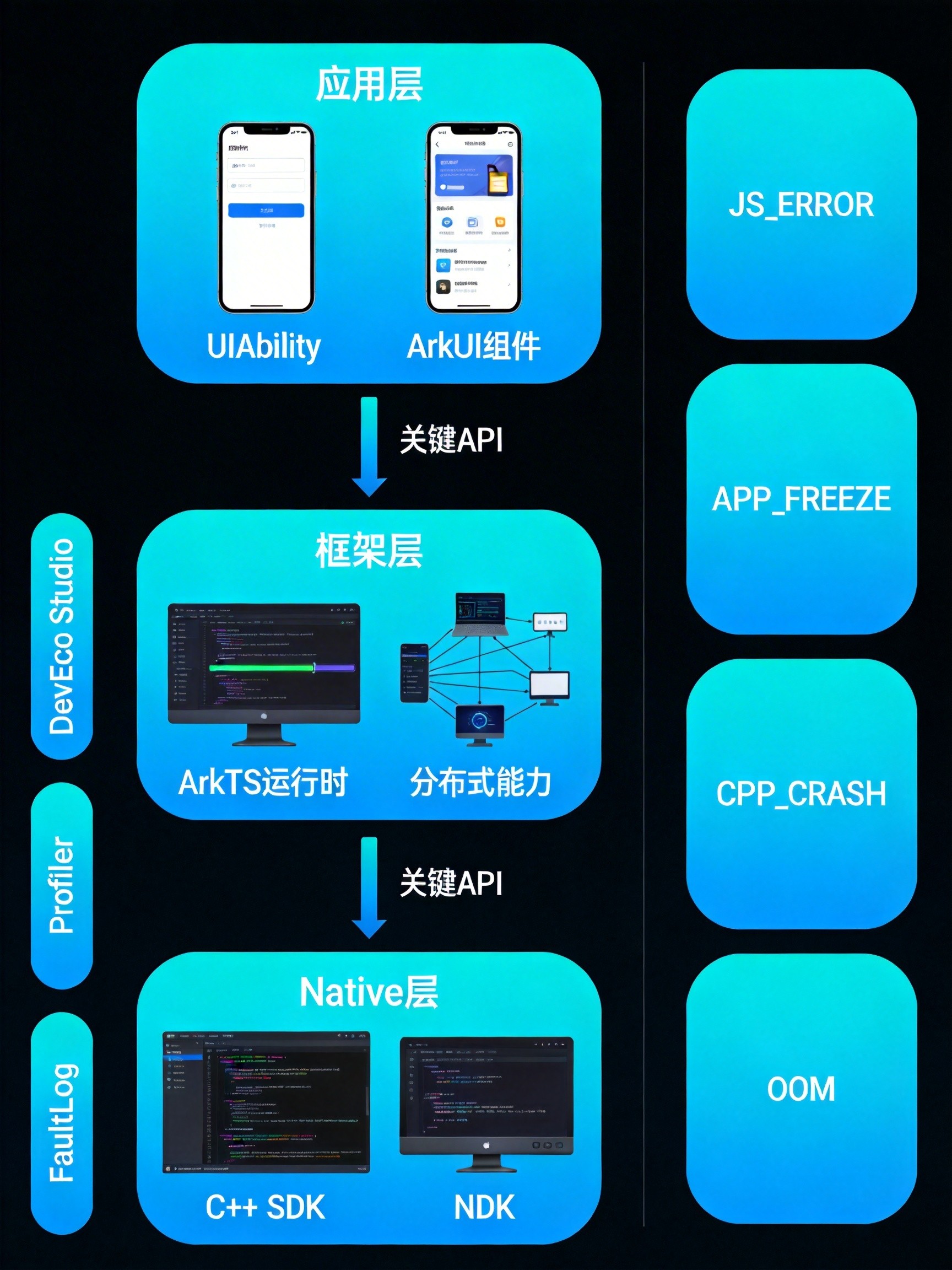 鸿蒙应用三层架构与崩溃类型分布