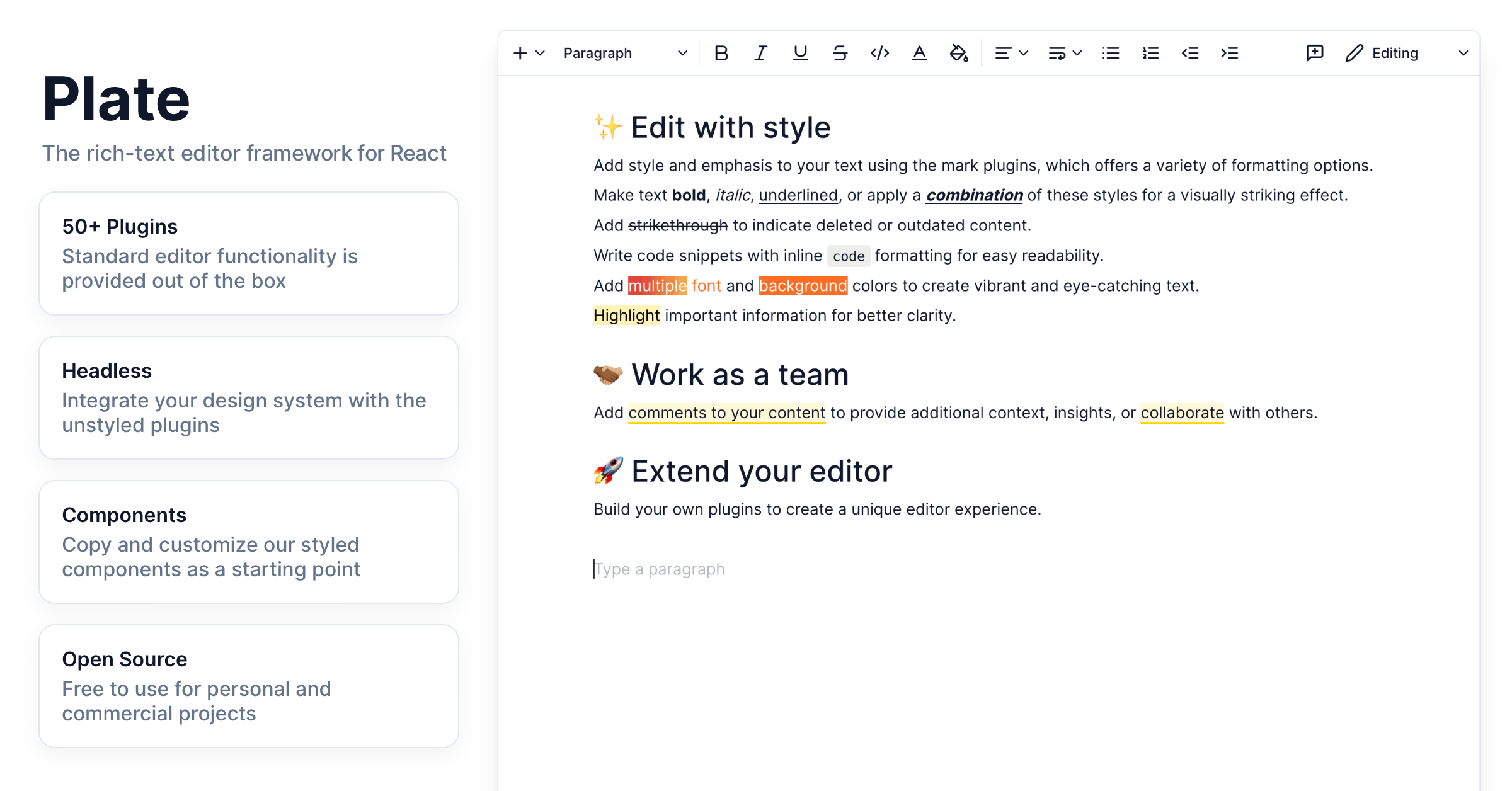 Plate：Star12.4k，太逆天啦，几乎任何场景能都用到，轻量化、简单、易用的Ai富文本编辑框开源框架，还在等什么？_plate  editor-CSDN博客