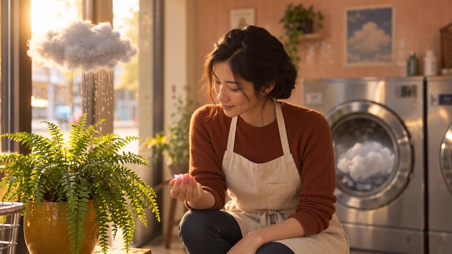实际原片结尾,成年店员掌心出现一朵小粉花