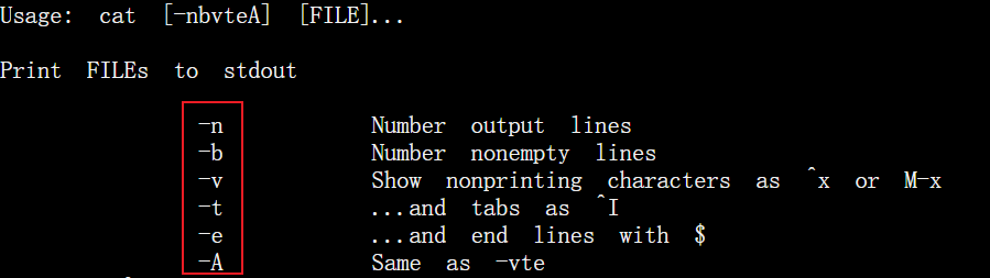 cat命令的可选选项