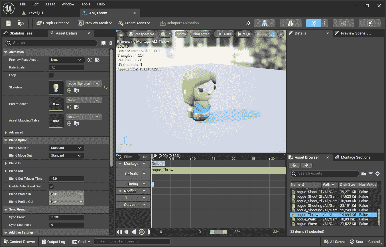 图 10.4 – 投掷动画蒙太奇