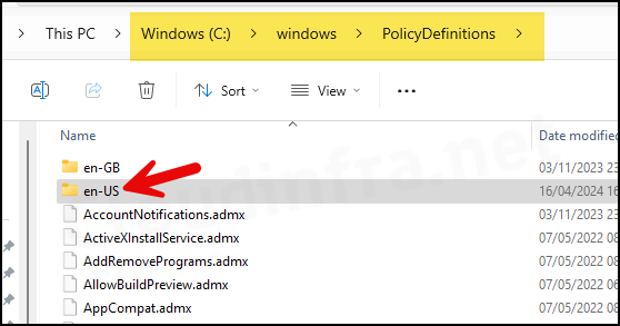 Open the Language folder for policy definitions