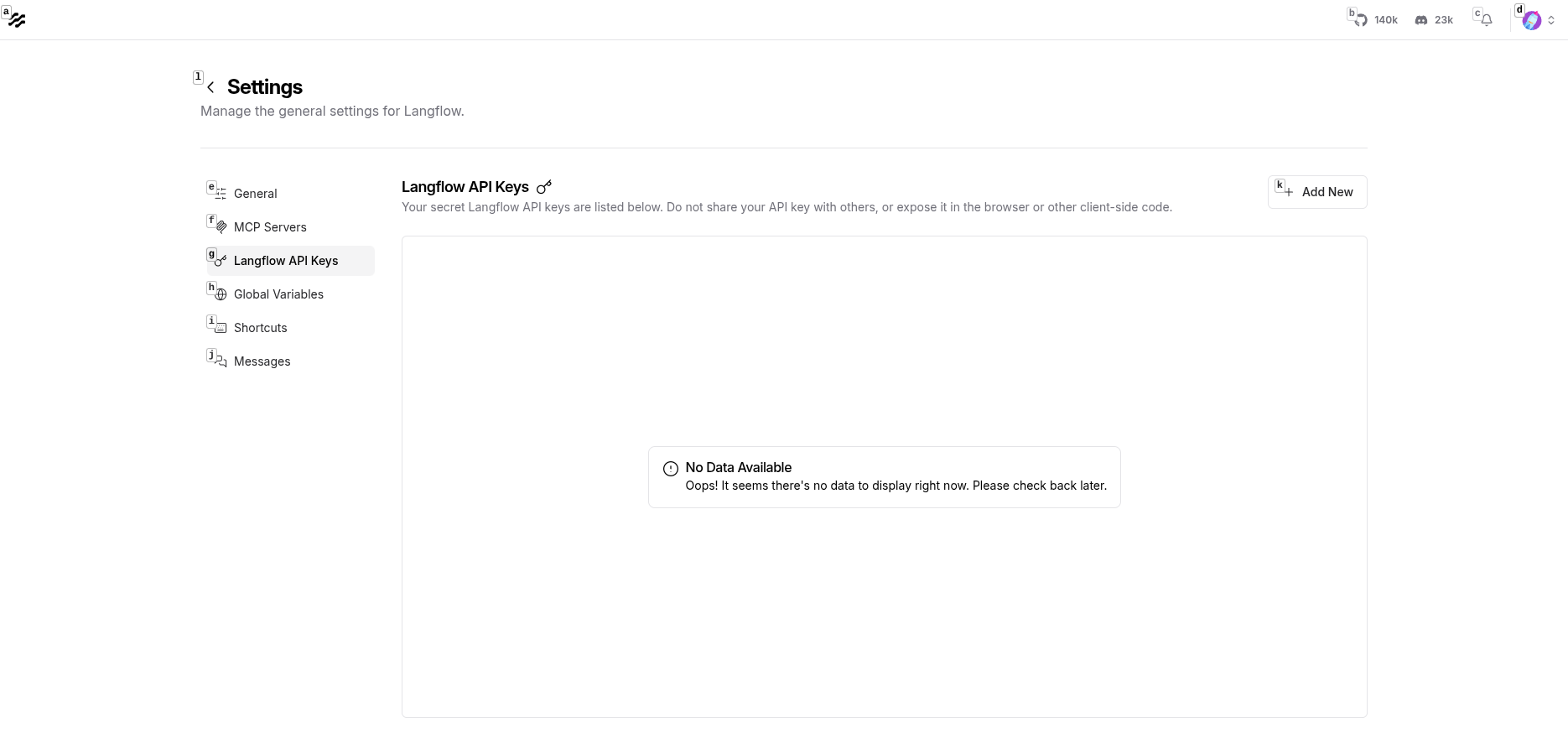 Langflow API Keys 页面