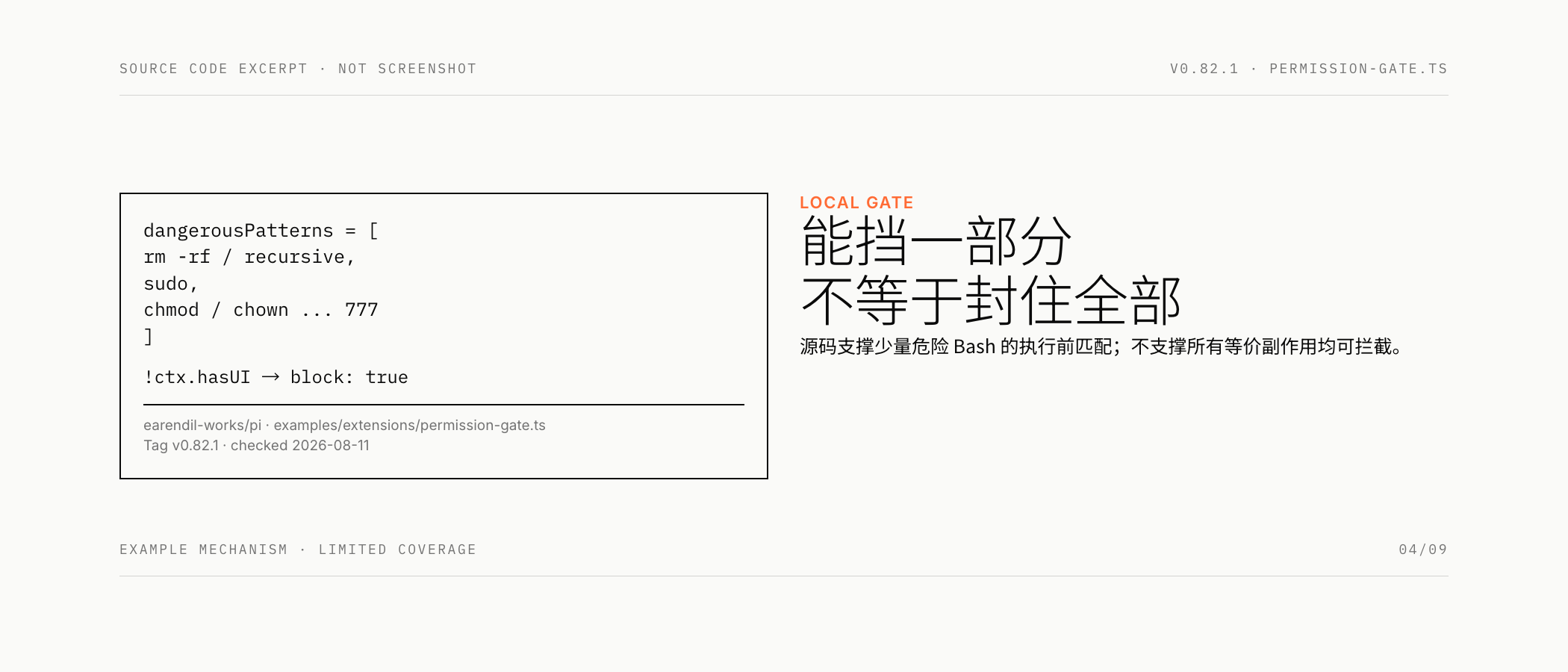 固定版本 Permission Gate 的机制与局限
