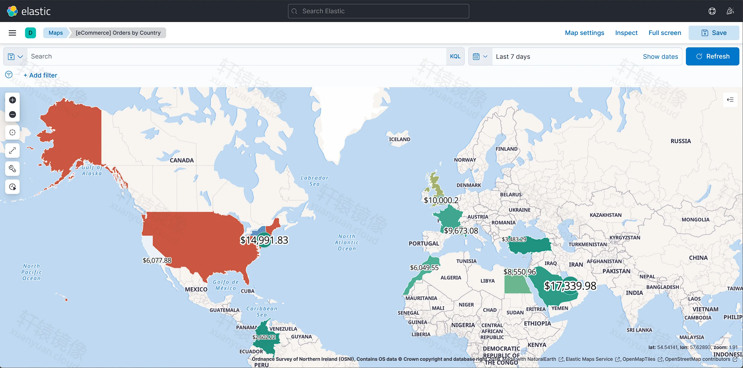 eCommerce Orders by Country 地图