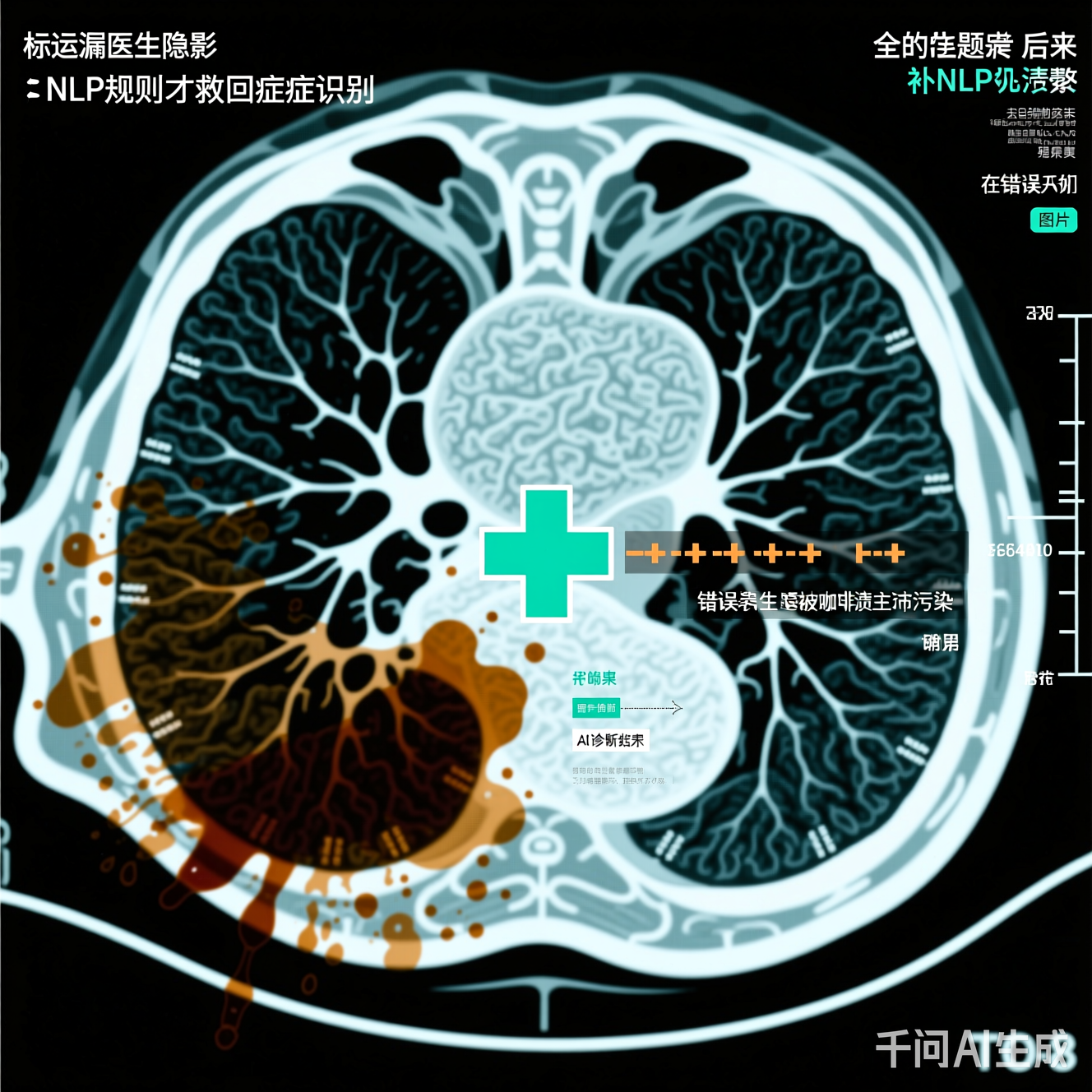 被咖啡渍污染的CT图像与错误的AI诊断结果对比