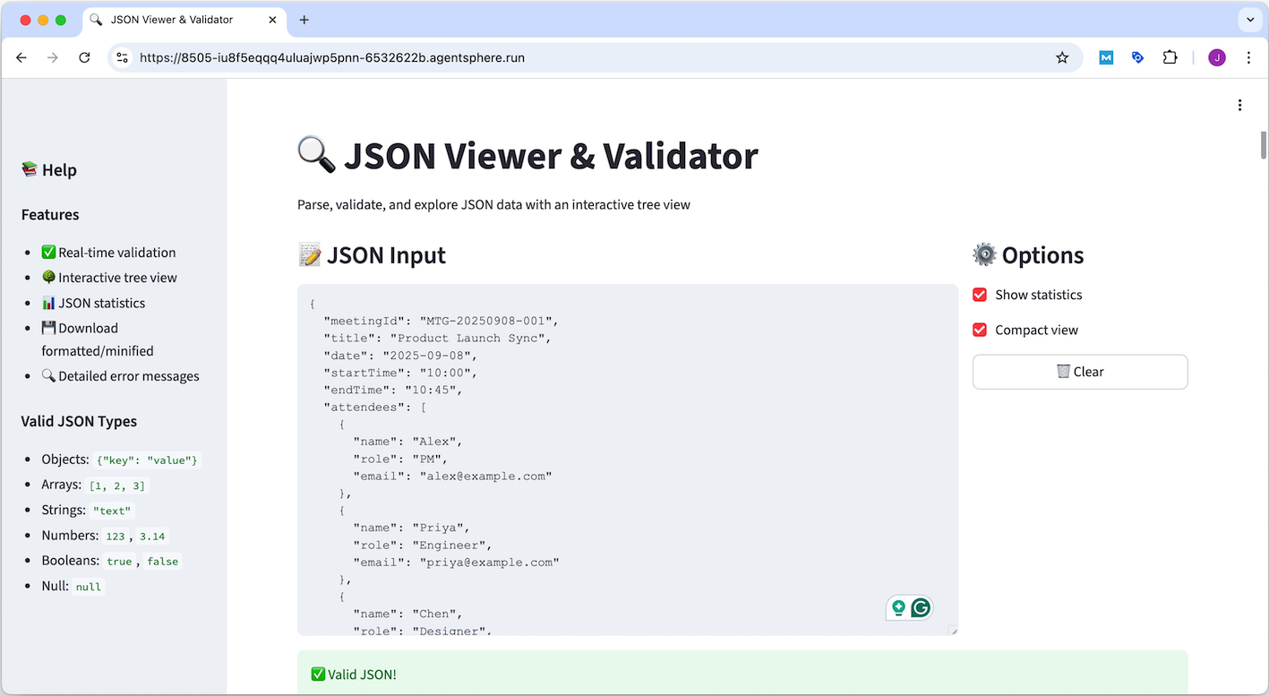 An example of JSON Validator - 1