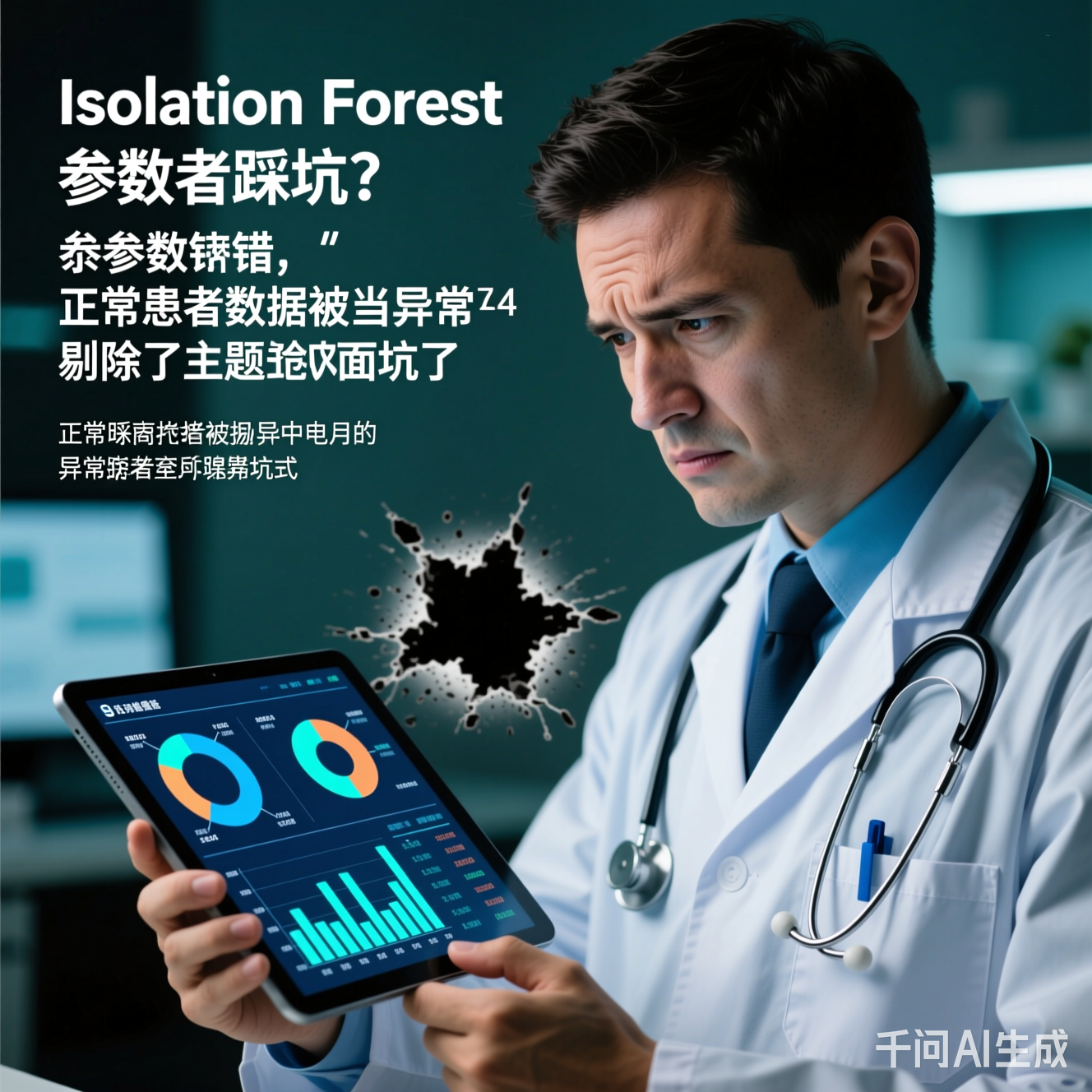 医生皱眉盯着平板电脑上的异常数据