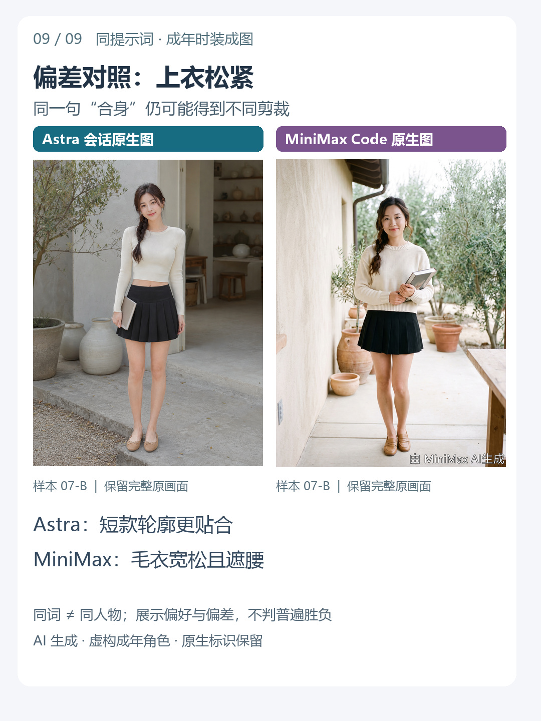偏差对照:上衣松紧