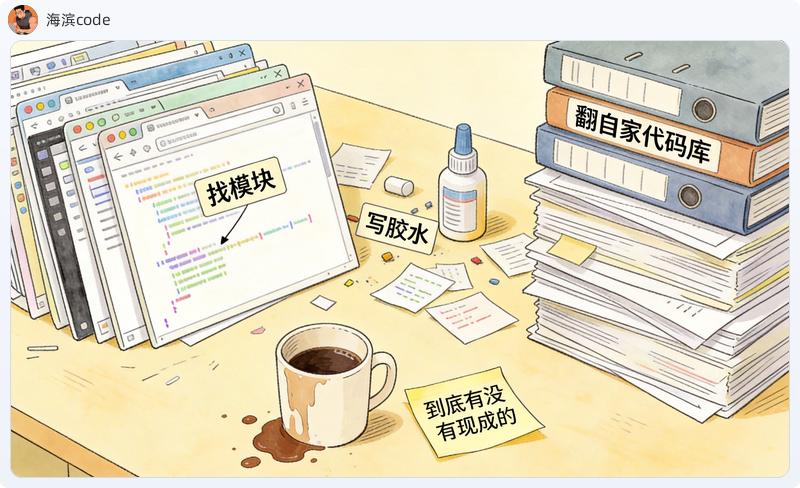 找模块、写胶水、翻自家代码库