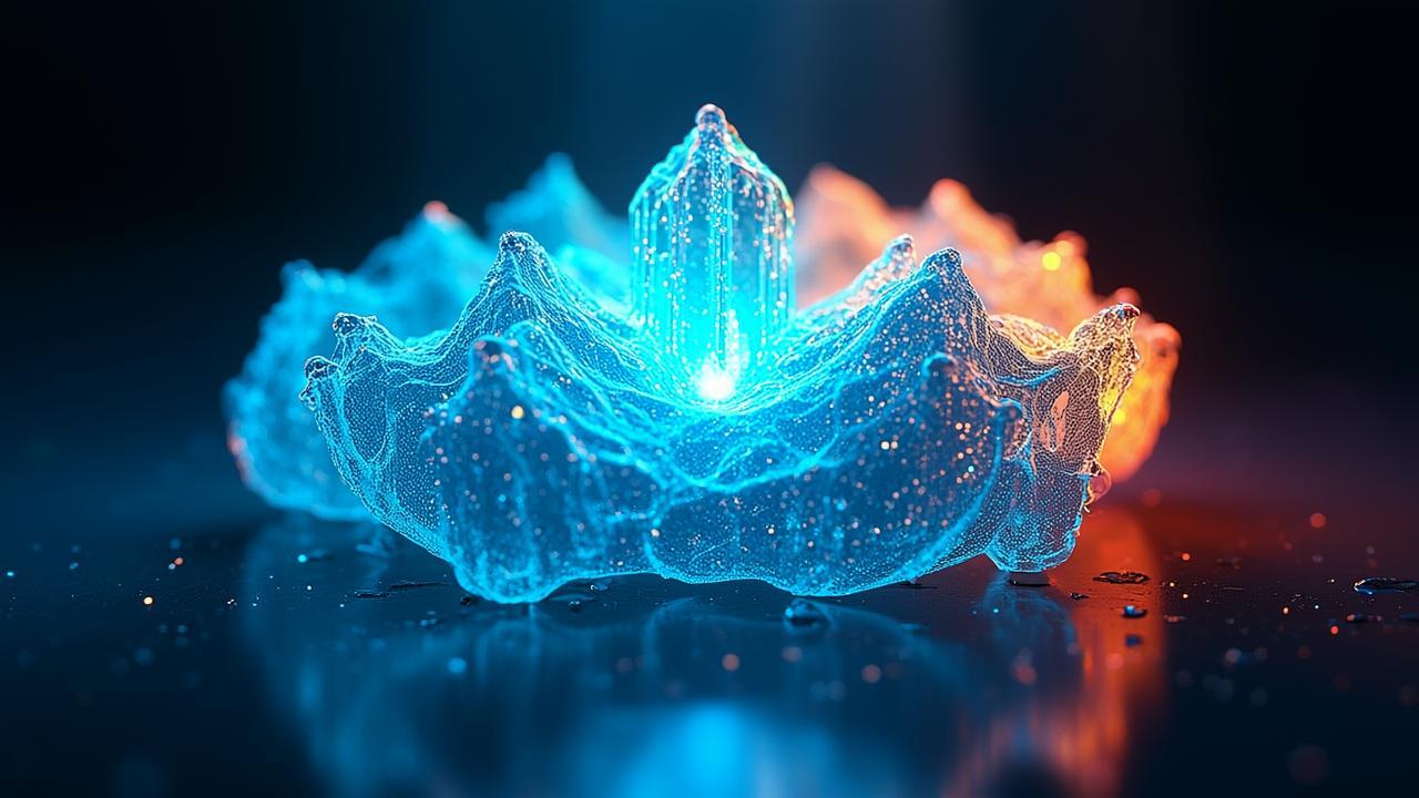 A translucent crystalline lattice structure suspen