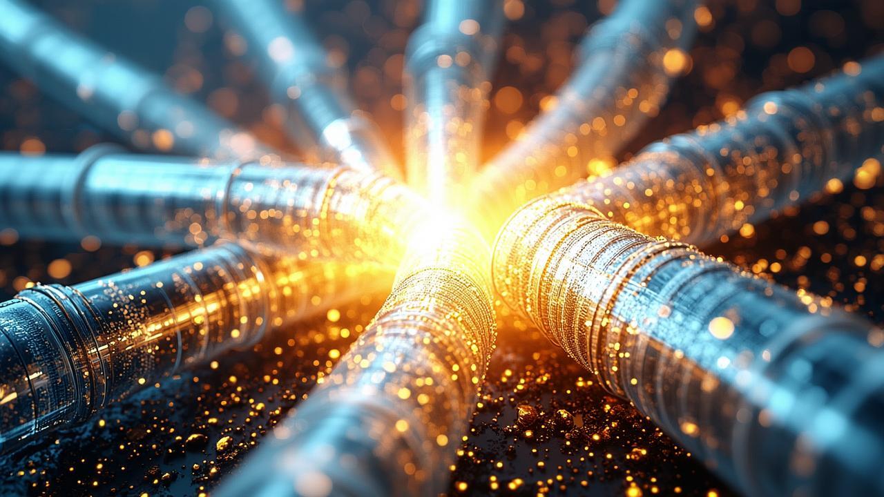 Abstract concept of data flow: golden and silver p