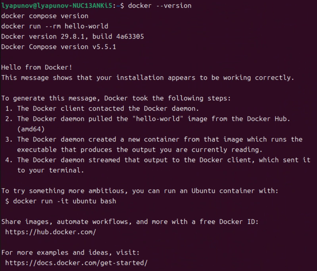 Docker、Compose 与 hello-world 验证