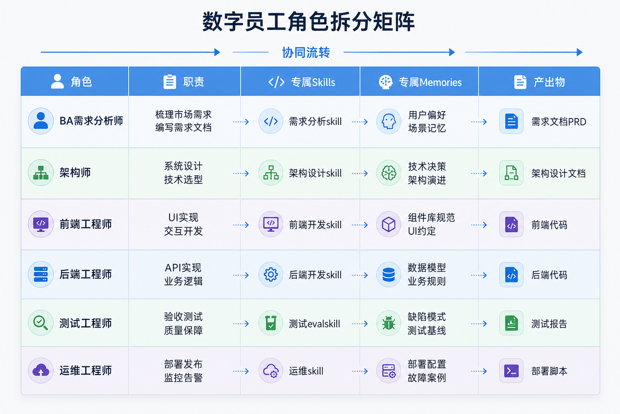 数字员工角色拆分矩阵