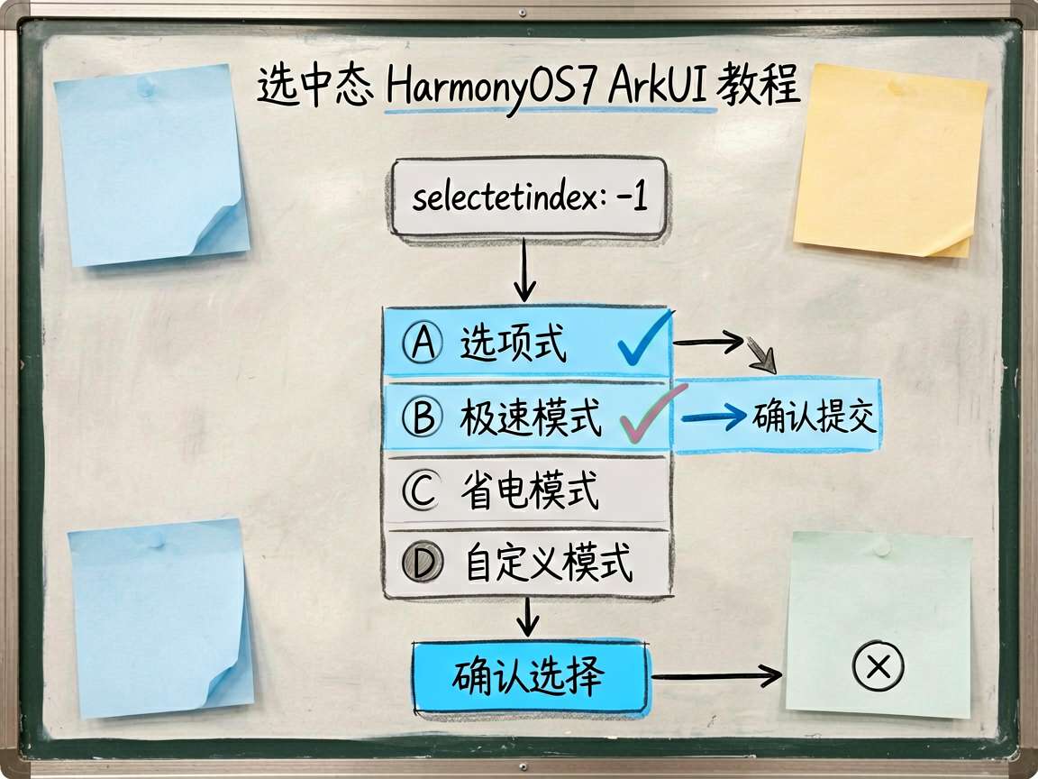 为 HarmonyOS7 ArkUI 教程绘制一张手绘框架图,主题是“选中态 selectedInd