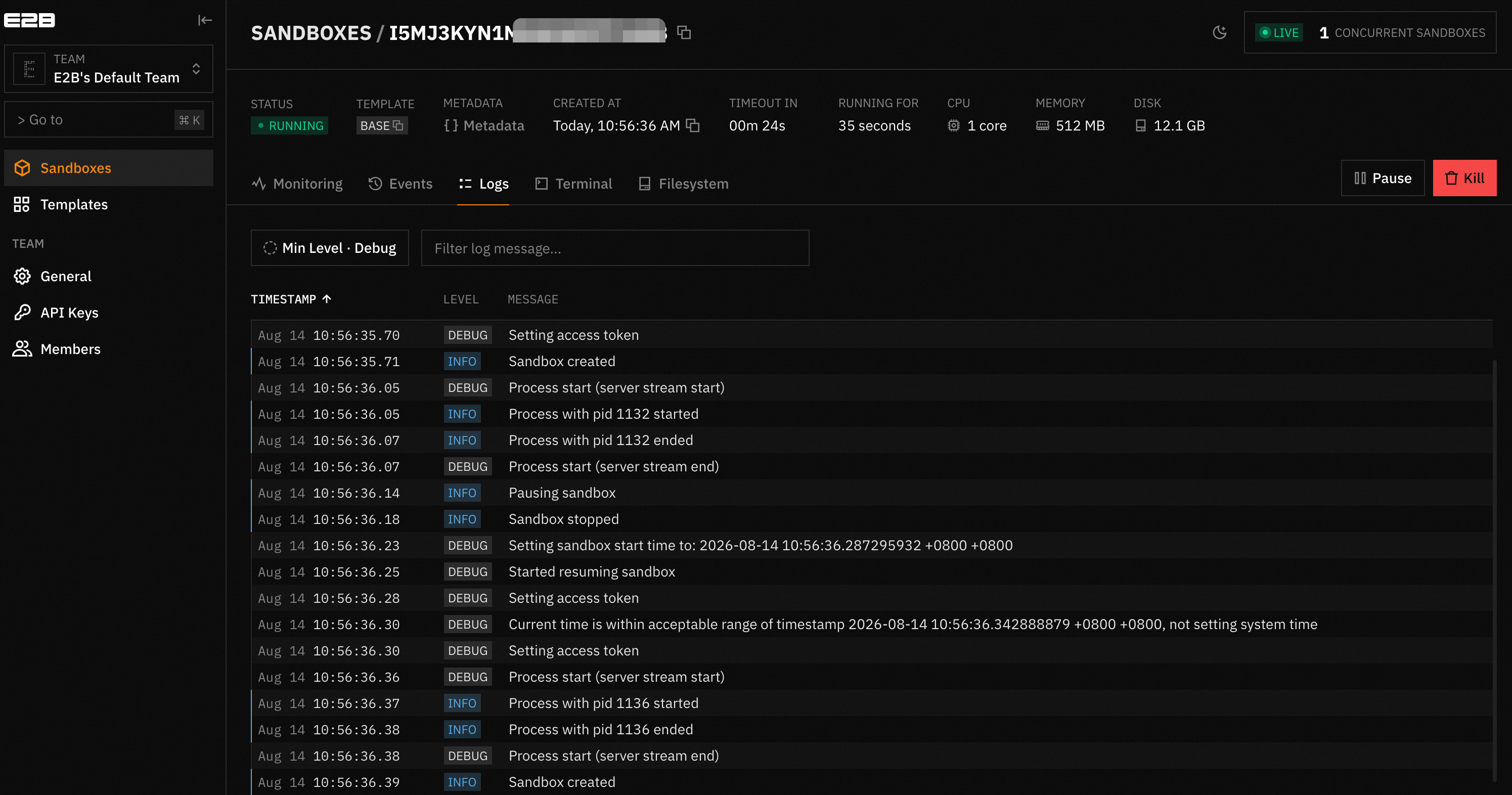 在 Dashboard 中查看 Sandbox 生命周期与执行状态