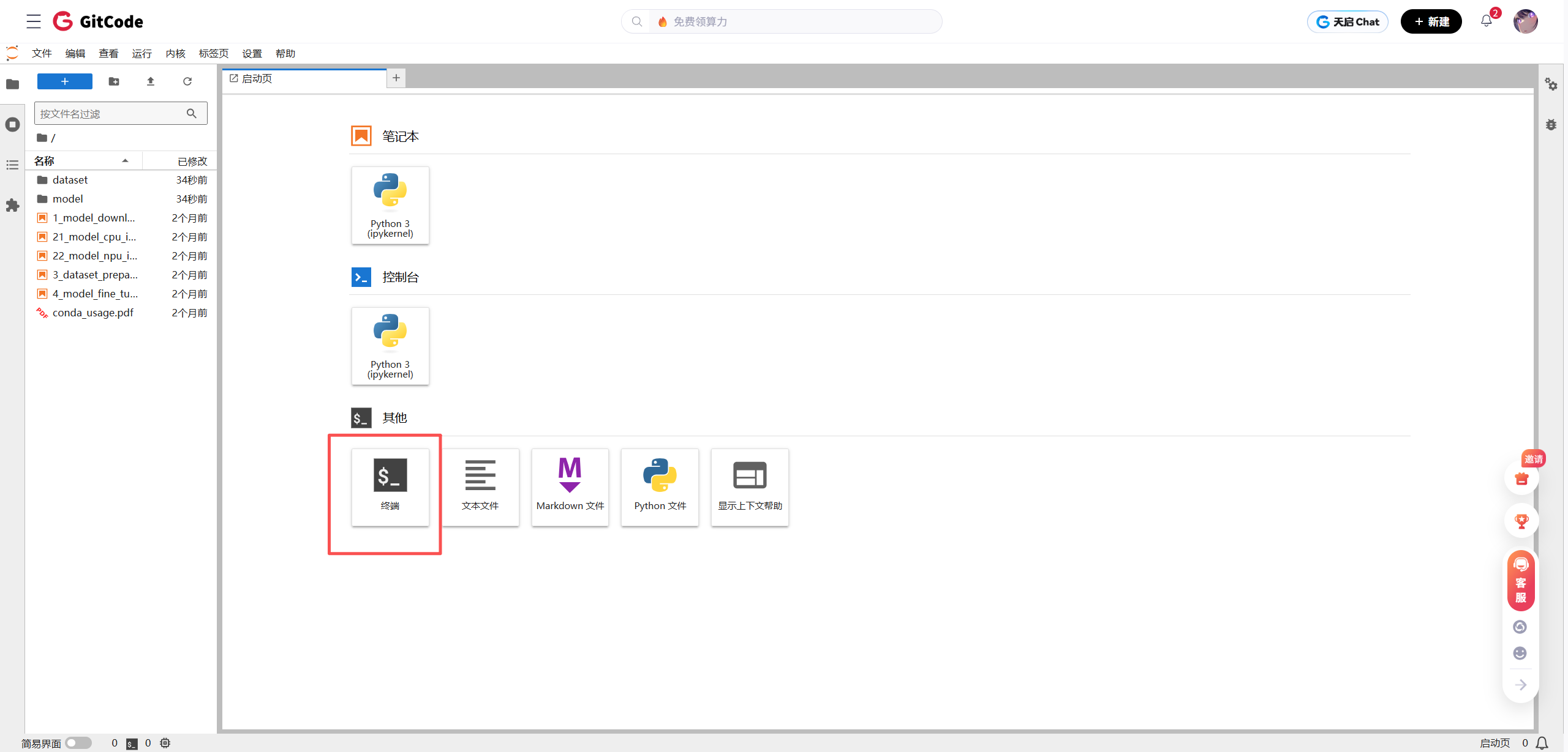 启动JupyterLab终端