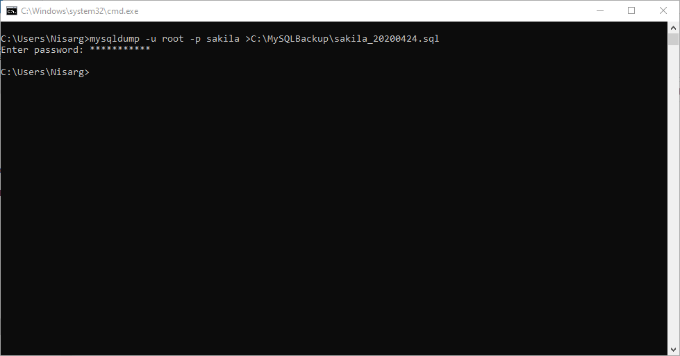Generate backup of database