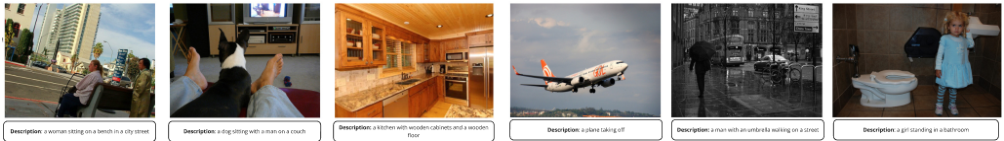 Figure 1: Our method (mRAG-gim) generates textual descriptions using MSCOCO validation images, employing our com-puted mapping derived from the MsCOCO training set.