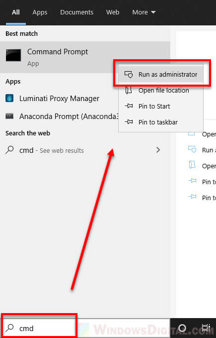 打开 CMD 为 admin Windows 10