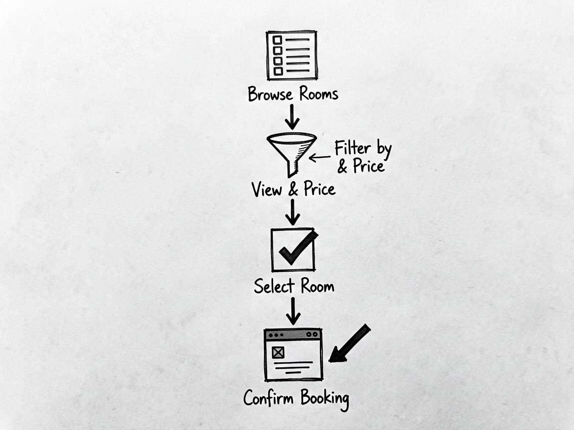 A vertical flowchart illustrating the hotel bookin