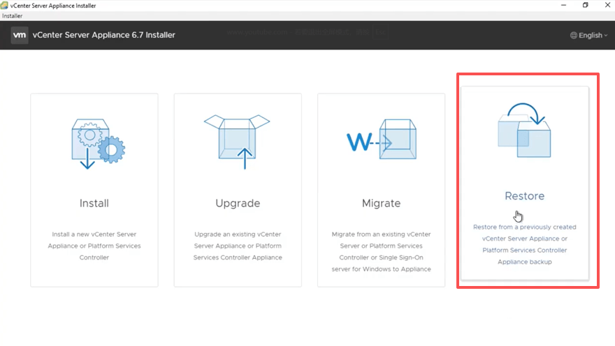 点击还原vcenter server appliance安装程序