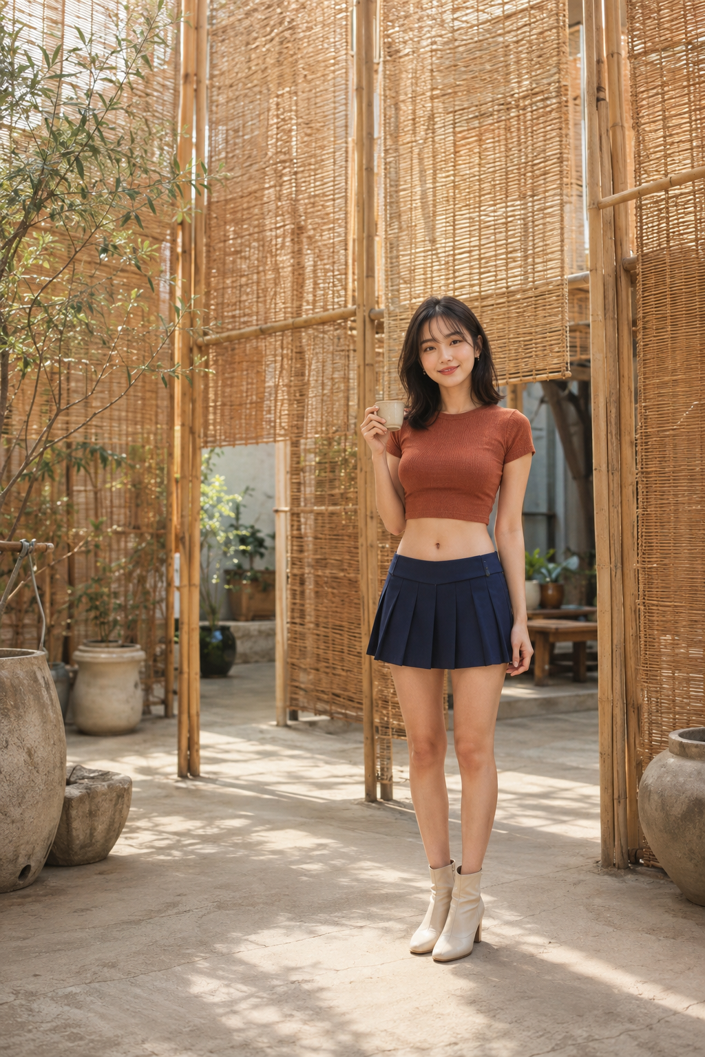 第4组:藤编里的橘棕与藏蓝,虚构亚洲成年女性时装