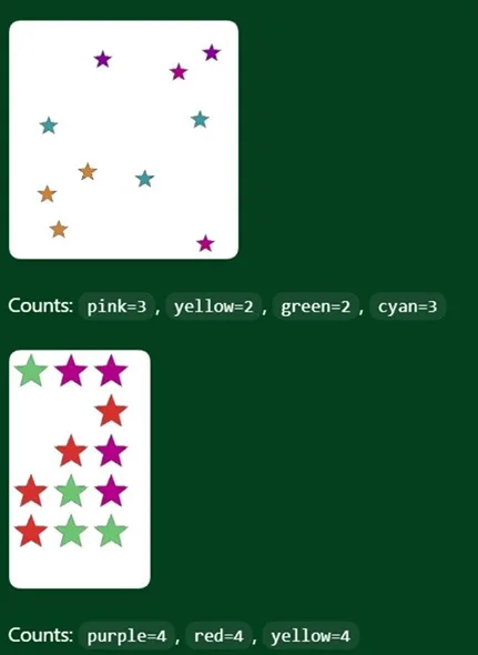 Screenshot example of a generated RL environment with Codex showing colored stars on a white background.