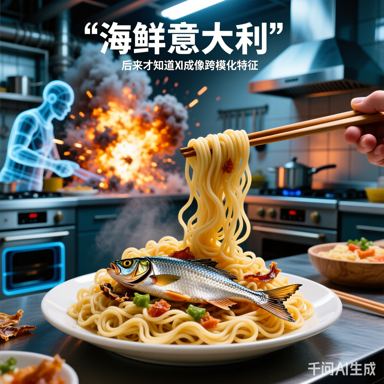 厨房爆炸场景：AI把泡面和鱼干做成"海鲜意大利面"