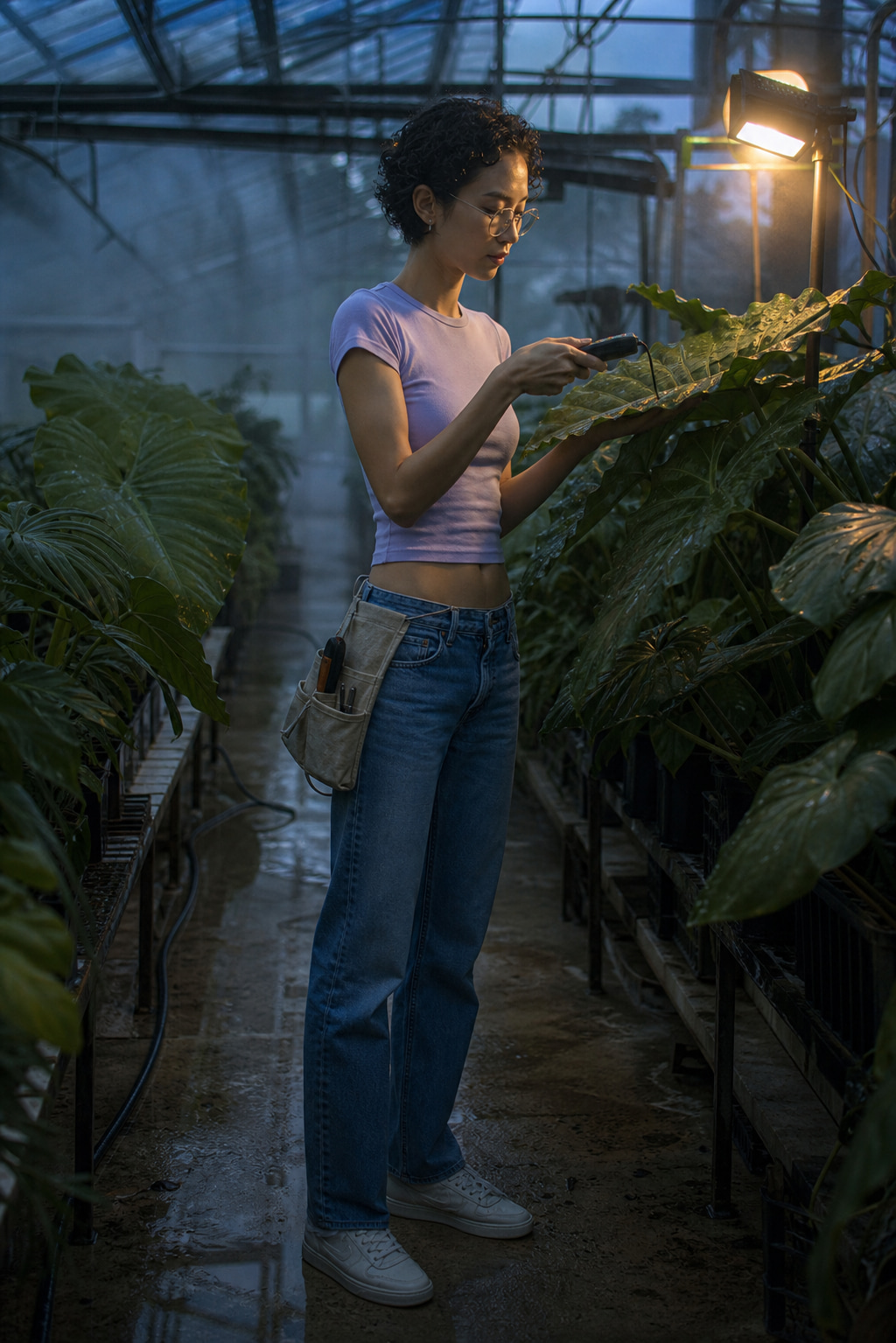 雨后温室亚洲成年女性经典蓝牛仔裤时装