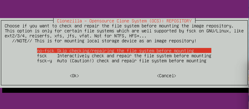 clonezilla file system check