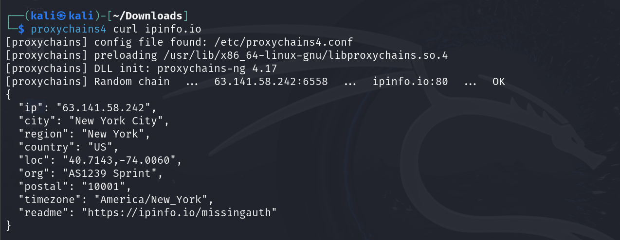 Proxychains4 curl ipinfo.io