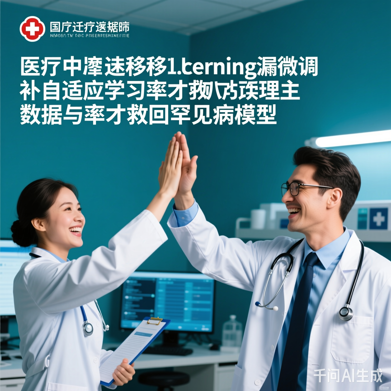 数据科学家与医生击掌庆祝项目成功的场景