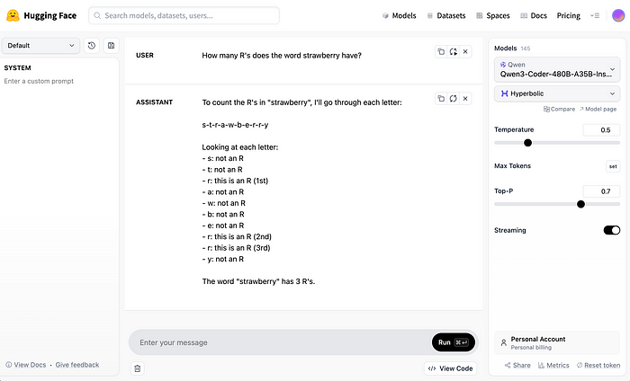 HuggingFace Qwen3-Coder dashboard. Image by Jim Clyde Monge