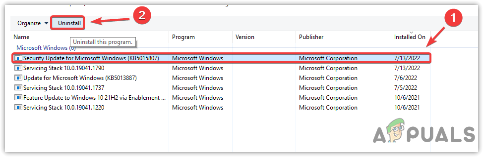 Uninstalling Windows Update